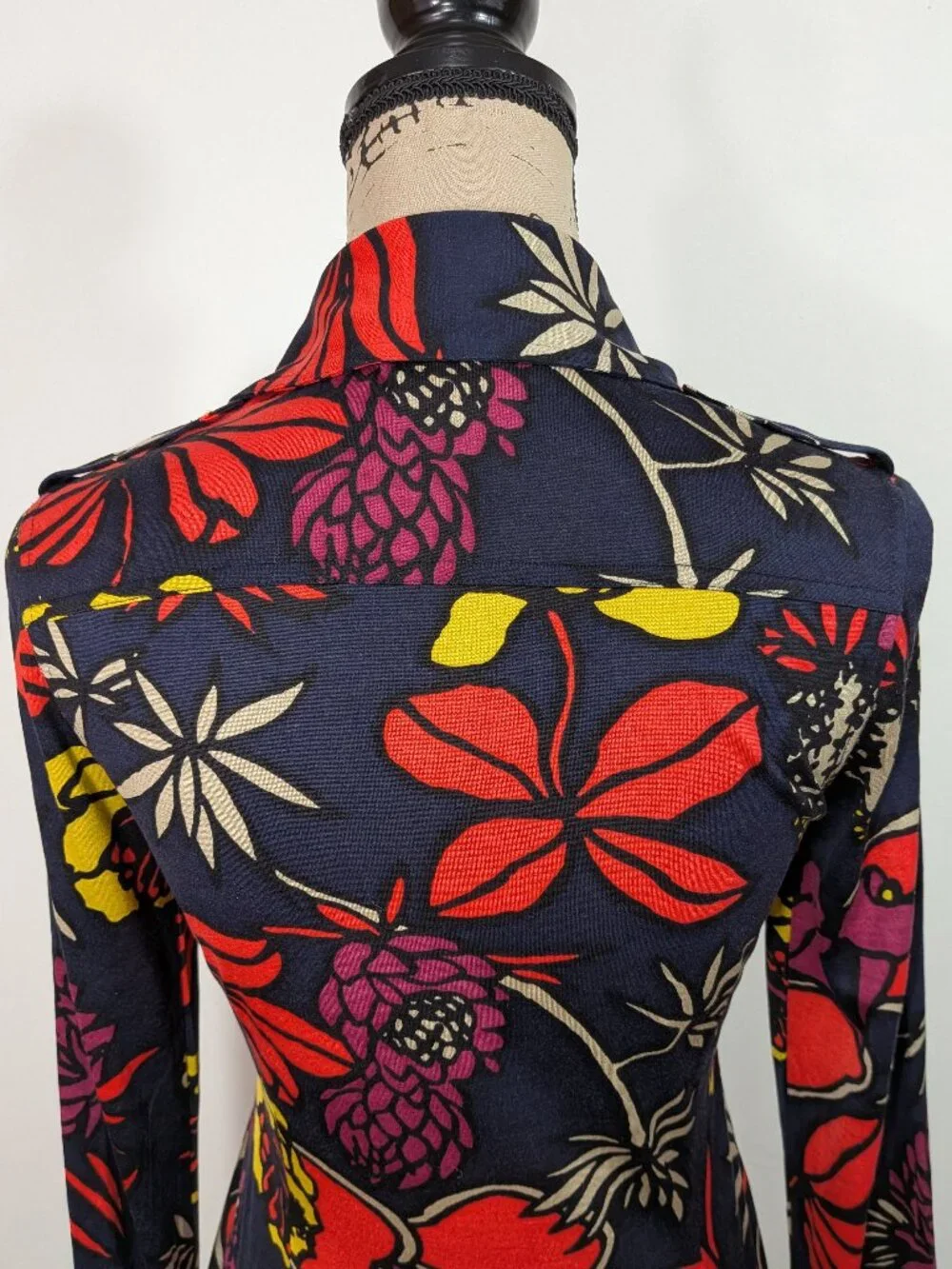 Tory Burch Floral Shirt Top Button Collared Silk Stretch Long Sleeve Womens XS